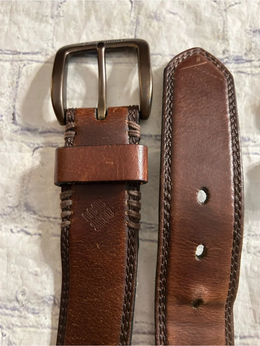 COLUMBIA GENUINE LEATHER CHUNKY BELT SIZE 40 & INDIA MADE BLACK STITCHED 38 BELT